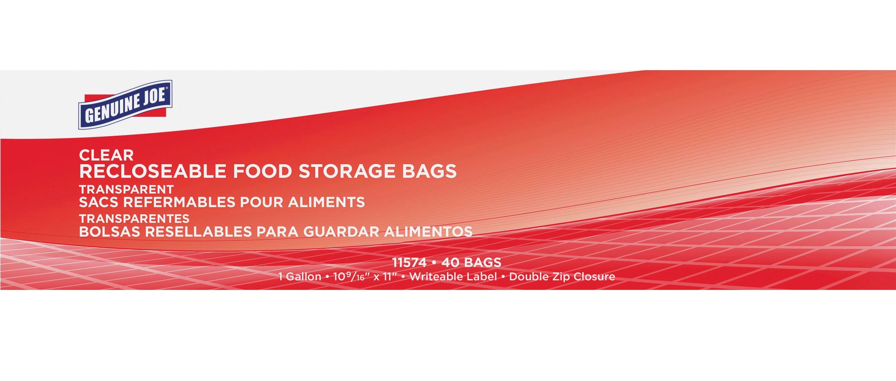 Genuine Joe Reclosable Food Storage Bags, 1-Gallon, 1.75mil, Pack of 40, Item Number 1591234