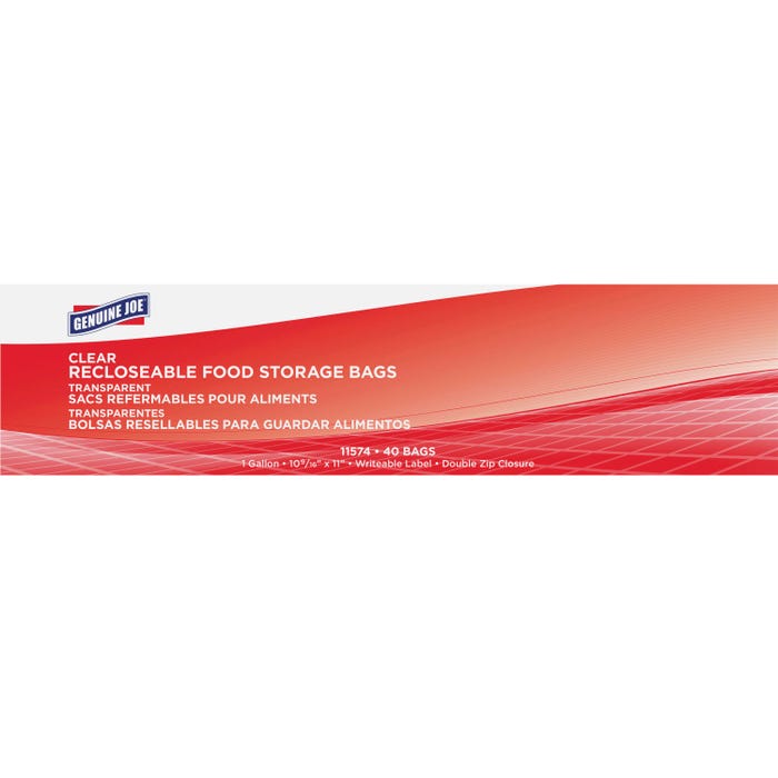 Genuine Joe Reclosable Food Storage Bags, 1-Gallon, 1.75mil, Pack of 40