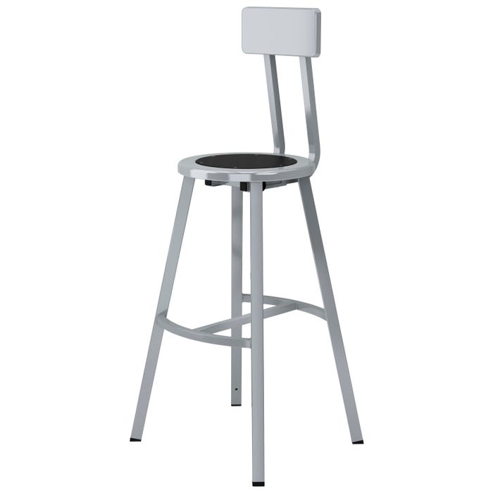 National Public Seating Titan Stool, Black Steel Seat, 30 Inch Fixed Height, Backrest, Gray Frame