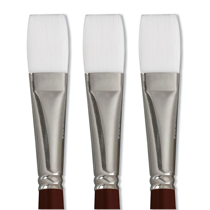 Sax Optimum White Taklon Synthetic Paint Brushes, Bright Type, Long Handle, Size 12, Set of 3