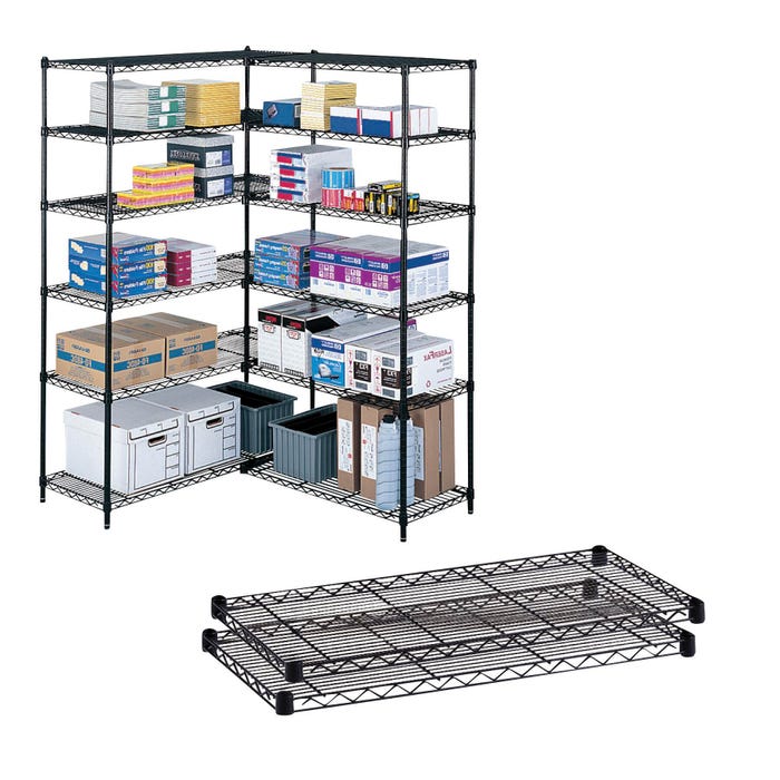 Safco Adjustable Wire Shelving, 36 x 18 Inches, 1250 lb, Black, Pack of 2