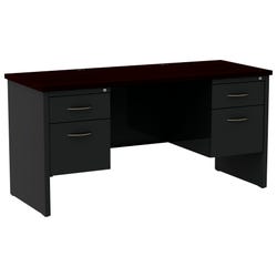 Lorell Mahogany Laminate/Charcoal Modular Desking, Double Pedestal Credenza, 60 x 24 Inches, Mahogany/Charcoal