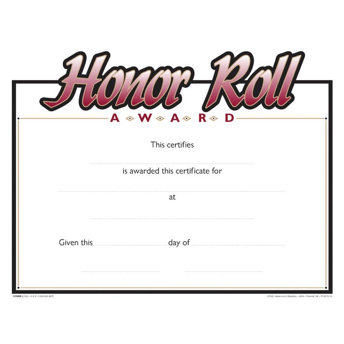 Achieve It! Raised Print Honor Roll Recognition Award, 11 x 8-1/2 inches, Pack of 25