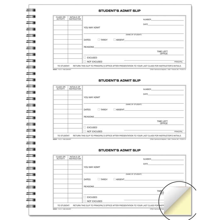 Hammond & Stephens Student Admit Book, 8-1/2 x 11 Inches, White, Canary