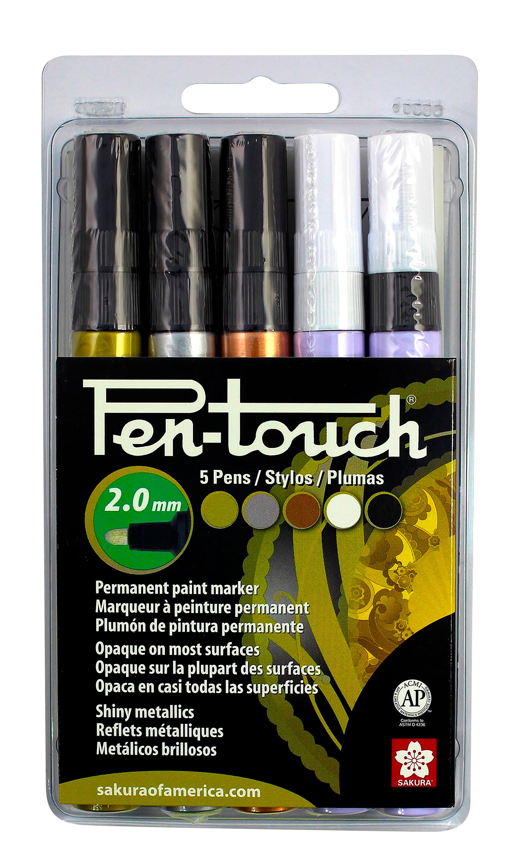 Sakura Pentouch Paint Markers, Medium Tip, Assorted Metallic Colors, Set of 5 1537470