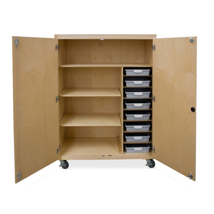 Hann Manufacturing Mobile Storage Cabinet with Shelves & Tote Trays, 48 x 22 x 66 Inches