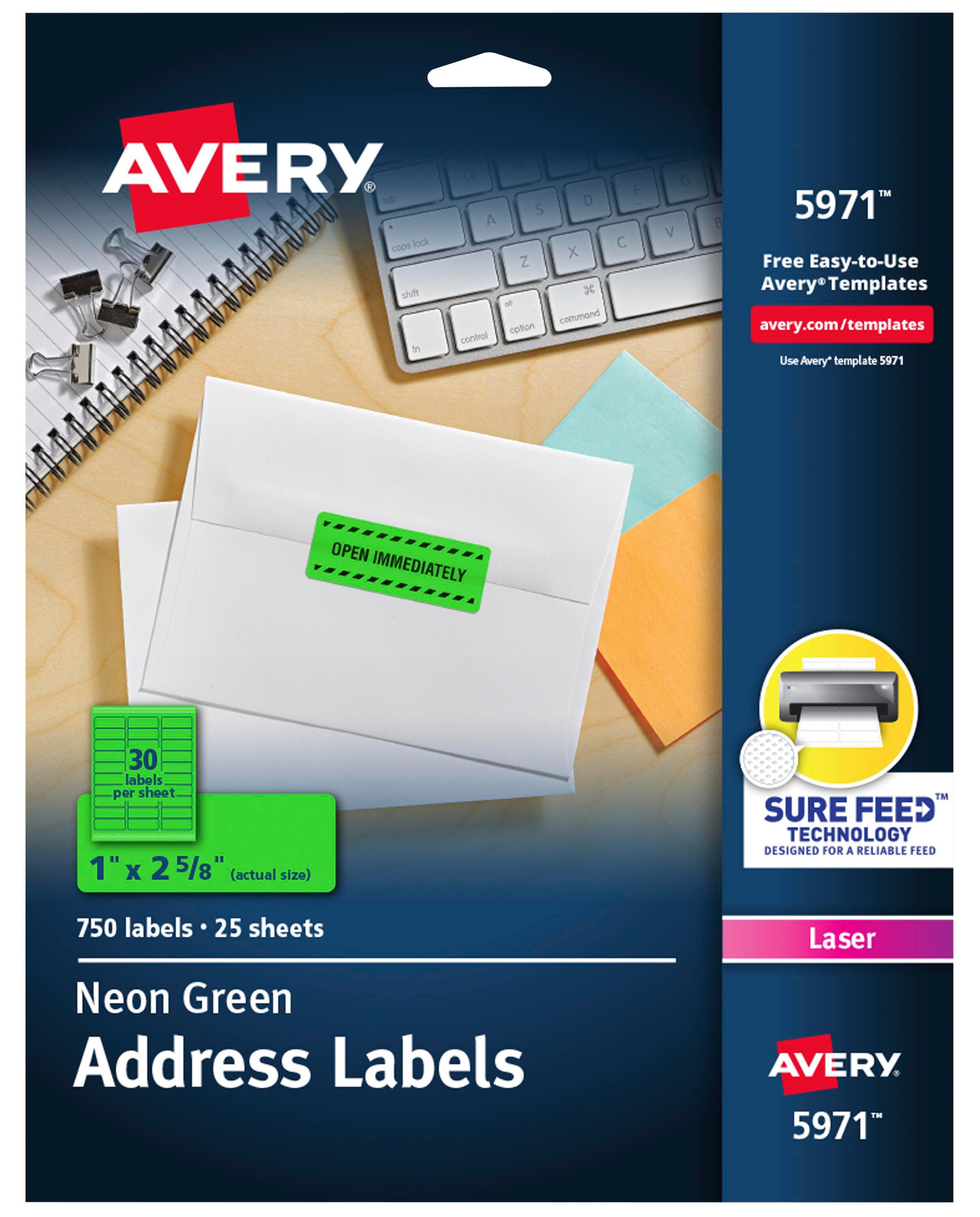Avery Permanent Laser Labels, 1 x 2-5/8 Inches, Neon Green, Pack of 750 1054670