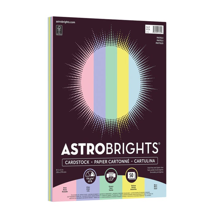 Astrobrights Colored Cardstock, 8-1/2 x 11 Inches, 65 lb/176 gsm, Pastel 5-Color Assortment, 50 Sheets