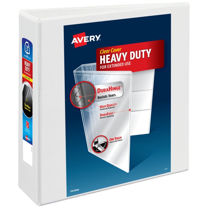 Avery DuraHinge Heavy Duty View Binder, 3 Inch, EZD Ring, White