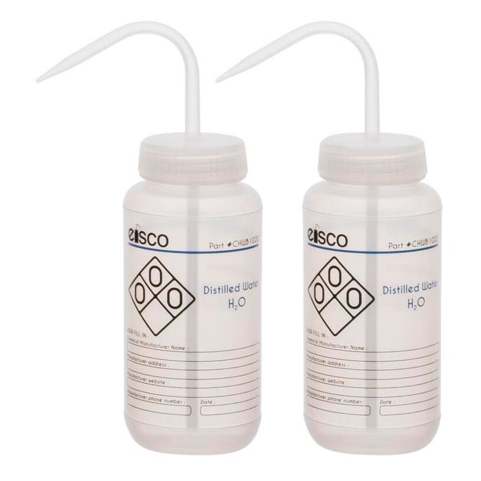 Eisco Labs Distilled Water Wash Bottle, 500mL, Wide Mouth, LDPE (2 color), Pack of 2