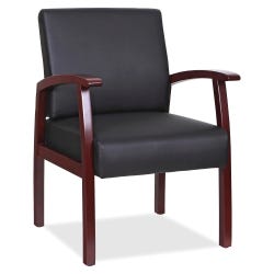 Lorell Black Leather/Wood Frame Guest Chair, 24 x 25 x 35-1/2 Inches, Black/Mahogany, Item Number 1591964