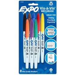 EXPO Vis-à-Vis Wet Erase Markers, Fine Tip, Assorted Colors, Set of 8 2092442