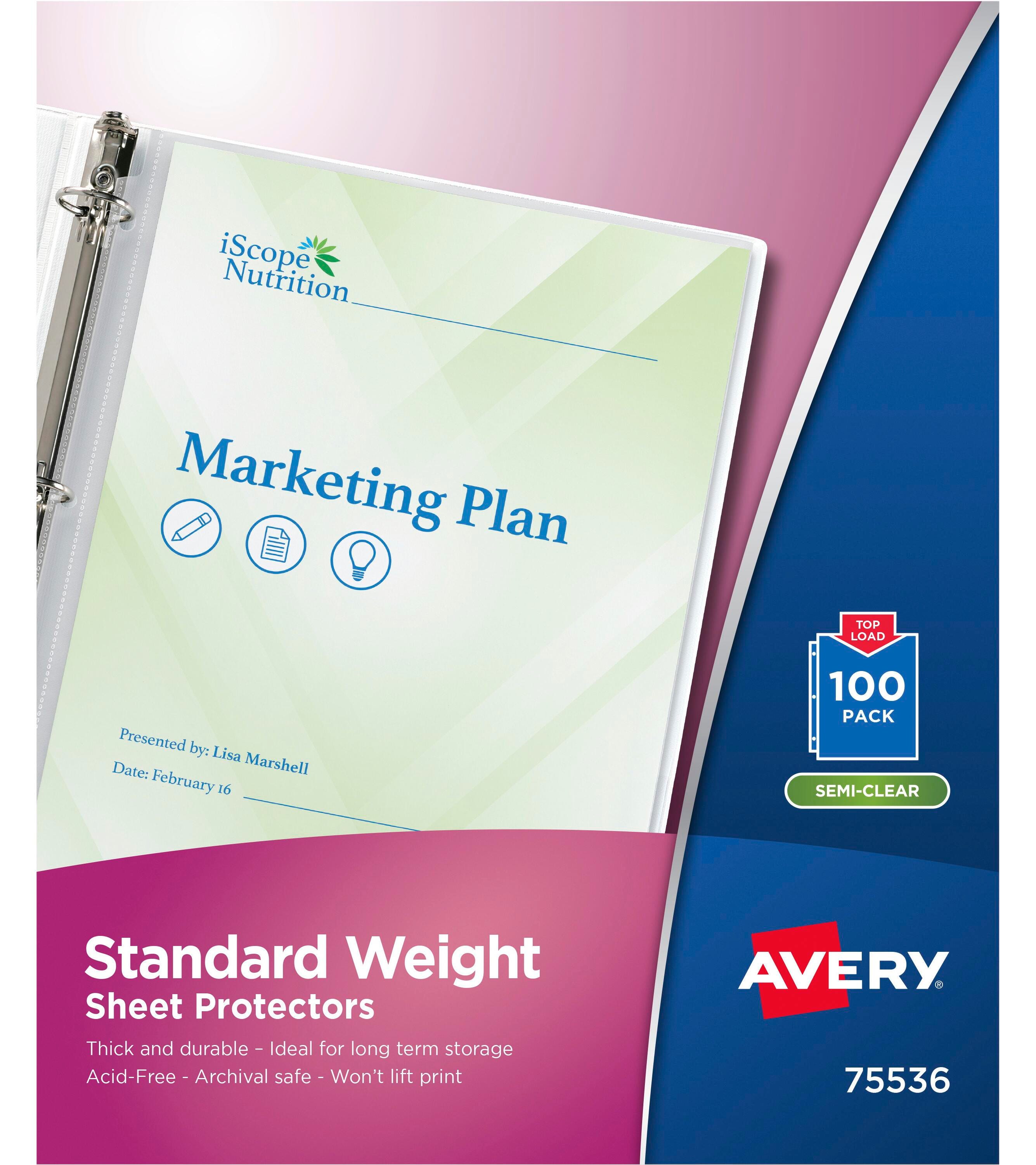 Avery Standard Weight Sheet Protectors, 8-1/2 x 11 Inches, Semi-Clear, Pack of 100 1098413