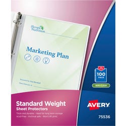 Image for Avery Standard Weight Sheet Protectors, 8-1/2 x 11 Inches, Semi-Clear, Pack of 100 from School Specialty