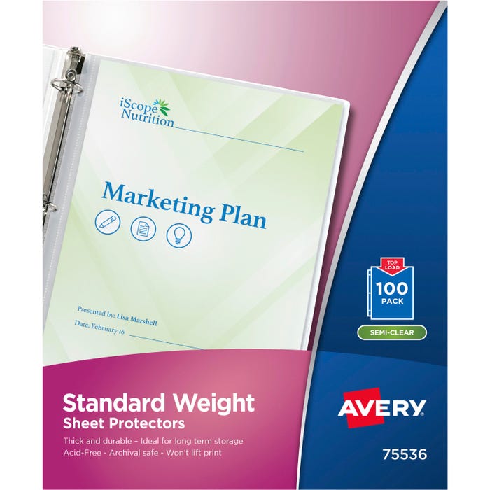 Avery Standard Weight Sheet Protectors, 8-1/2 x 11 Inches, Semi-Clear, Pack of 100
