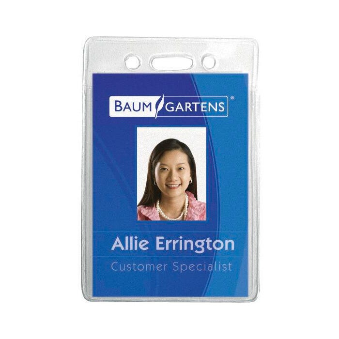 Baumgartens Sicurix Vertical ID Badge Holder, 3-3/8 X 2-3/8 in, Vinyl, Clear, Pack of 12