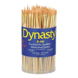 Dynasty Brush Golden Taklon Brushes in Canister, Short Handles, Assorted Sizes, Set of 144