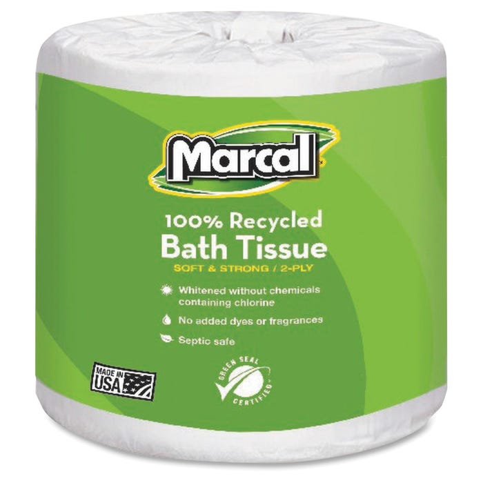 Marcal Small Steps Embossed Toilet Paper, 336 Sheets per Roll, 2-Ply, White, Pack of 48