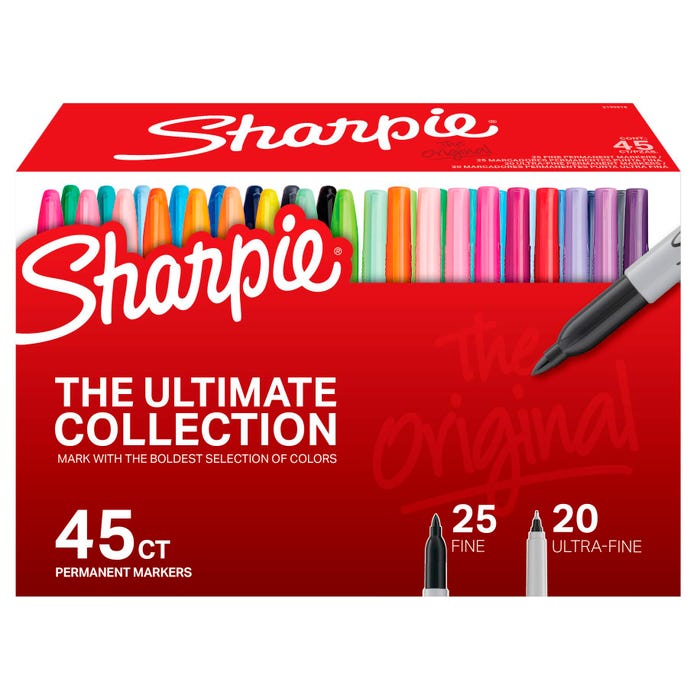 Sharpie Permanent Markers Ultimate Collection, Fine and Ultra Fine Point, Assorted, Pack of 45