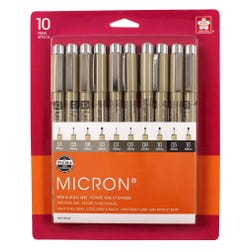 Sakura Pigma Micron Grays and Black, Assorted Nib Sizes, Set of 10 Item Number 2133382