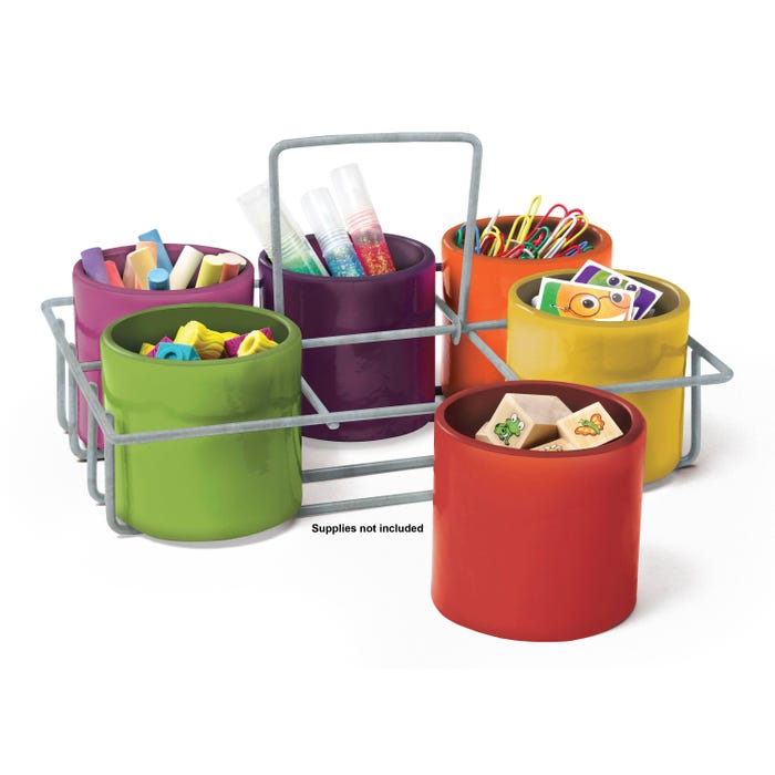Sensational Classroom 6-Cup Wire Caddy, 10-1/2 x 7-1/2 Inches, Assorted Colors, 1 Set of 6 Cups