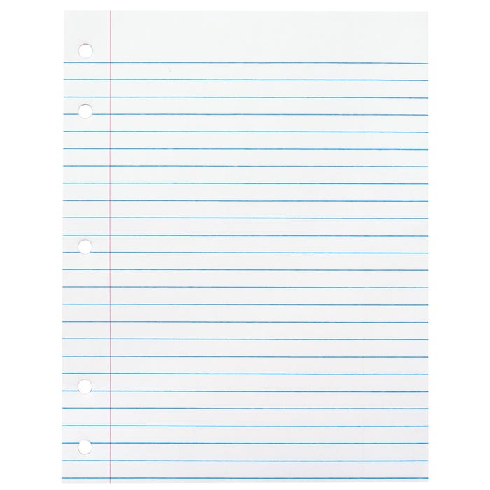 School Smart Sulphite 5-Hole Punched Theme Pad with Red Margin, 8 x 10-1/2 Inches, 3/8 Inch Ruling, 50 Sheets