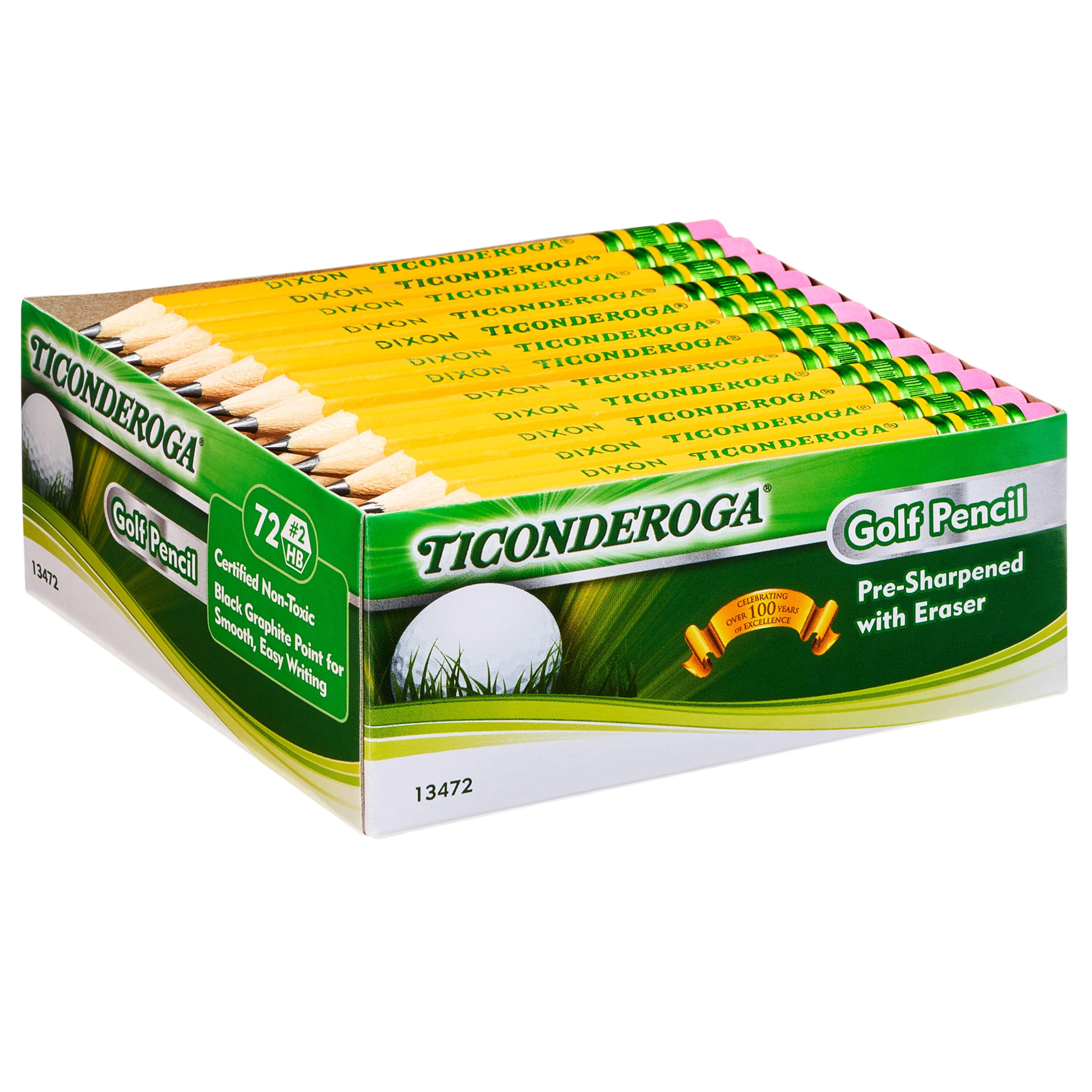 Ticonderoga Pre-Sharpened Golf/Compass Pencils with Erasers, Pack of 72 1512578