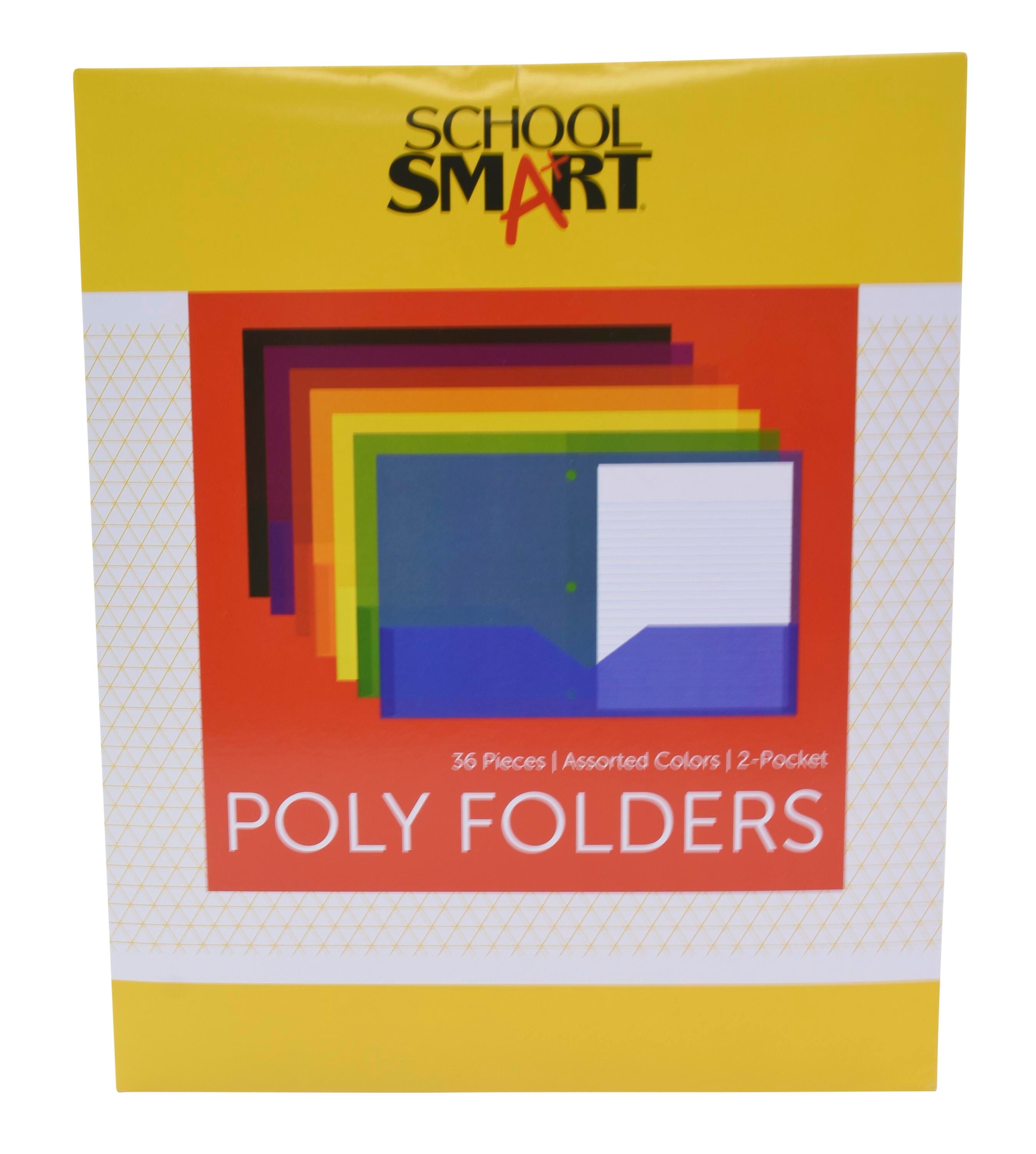 School Smart 2-Pocket Poly Folders, Letter Size, 3-Hole Punched, Assorted Colors, Set of 36 2019646