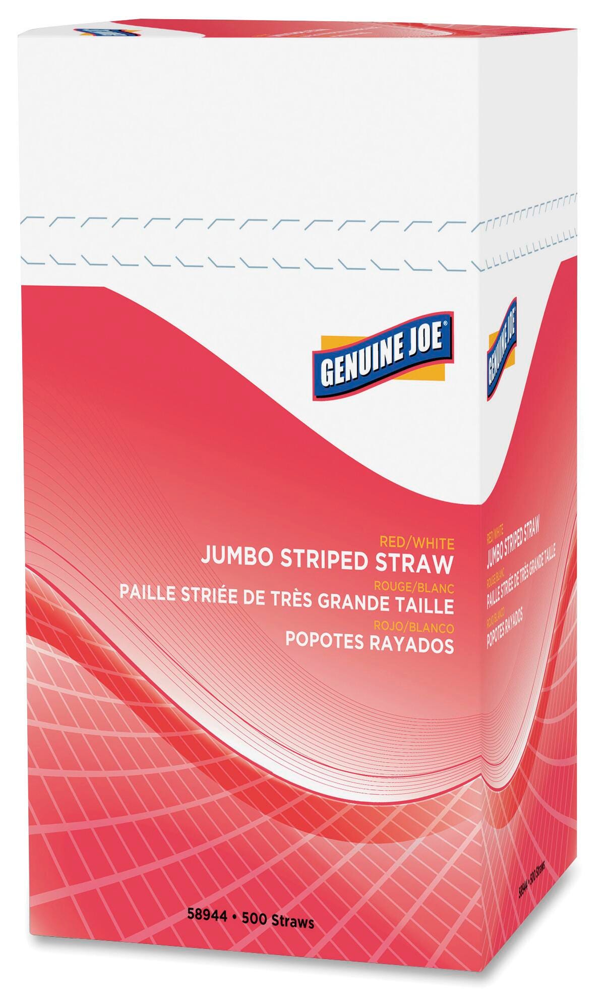 Genuine Joe Jumbo Striped Straws, 7-3/4 inches, Red/White, Pack of 500, Item Number 1561219