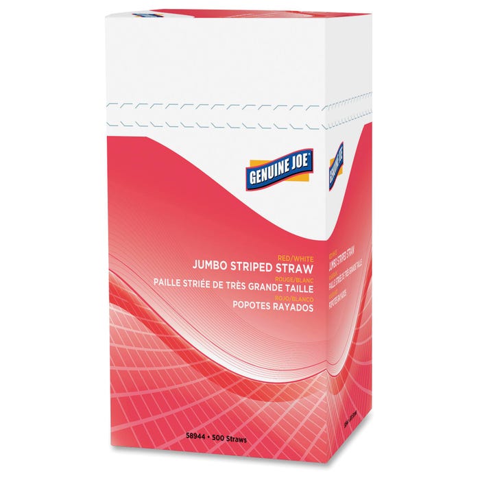 Genuine Joe Jumbo Striped Straws, 7-3/4 inches, Red/White, Pack of 500