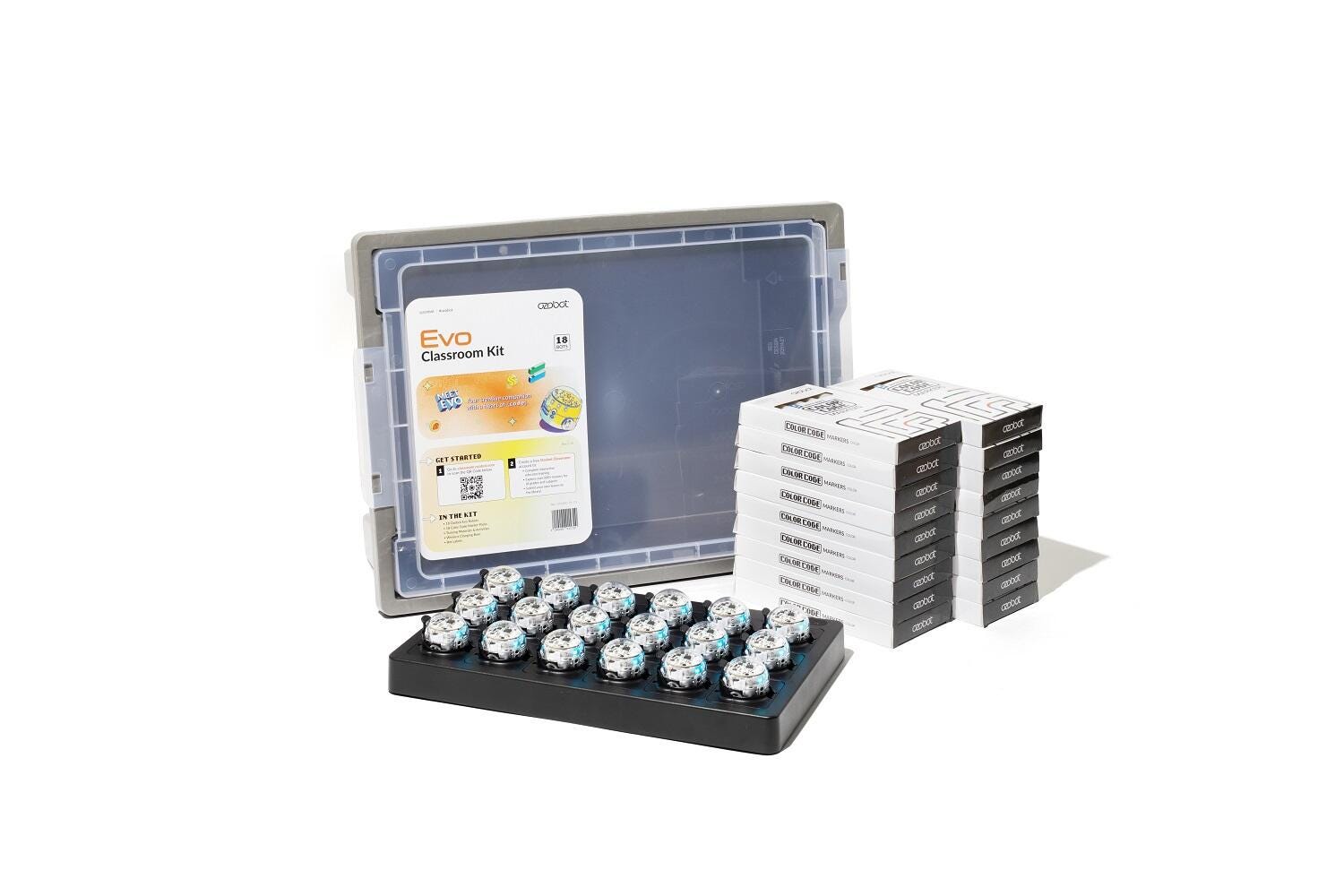 Ozobot Evo Educational Coding Robot Classroom Kit, Crystal White, Pack of 18 2028623