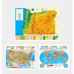 Social Studies OREGON/U.S./WORLD MAP COMBO, Markable, Erasable, Grades 4-12, Item Number 1566324