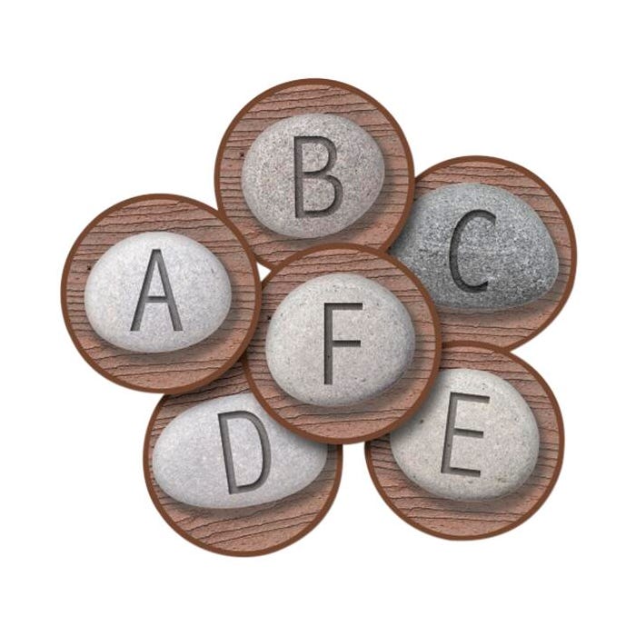 Carpets for Kids Alphabet Stones Carpet Seating Rounds, 12 Inch Rounds, Set of 26, Brown