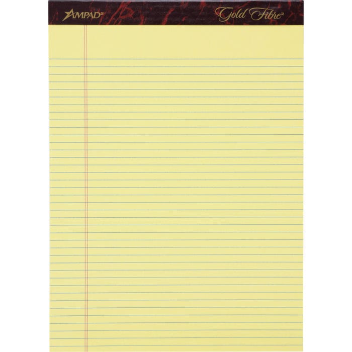 Ampad Gold Fibre Legal Pad, 8-1/2 x 11-3/4 Inches, Narrow Ruled, Canary, 50 Sheets, Pack of 12