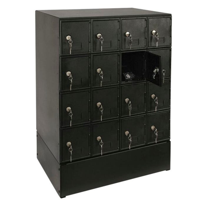 United Visual Products Cell Phone Locker with Base, 16 Lockers, B Size Door, Key Lock