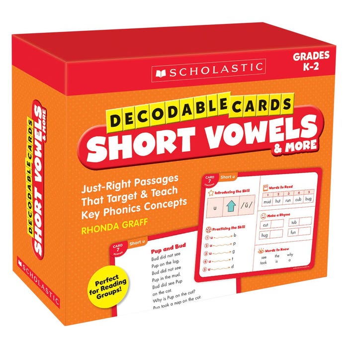 Scholastic Cards Decodable Short Vowels Cards, Set of 125, Grades K-2