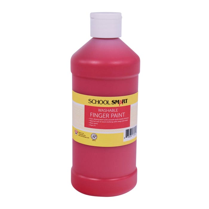 School Smart Washable Finger Paint, Red, 1 Pint Bottle