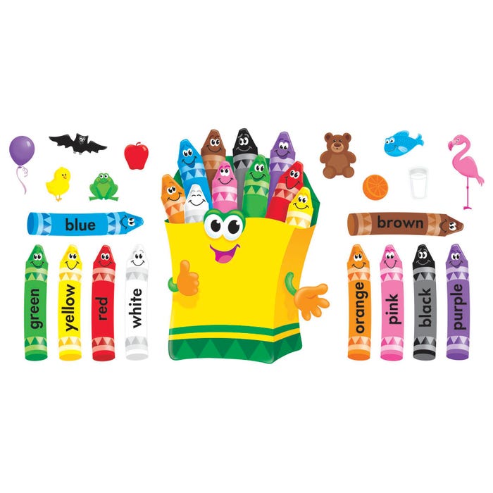 Trend Enterprises Colorful Crayons Bulletin Board Set, 30 Inches, Set of 21