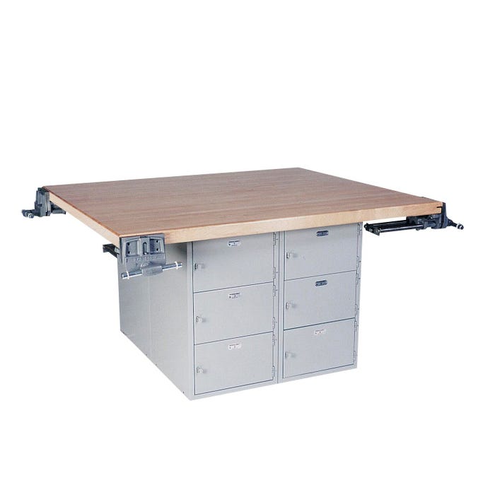 Montisa 4 Station Workbench with 12 Horizontal Lockers and 4 Vises