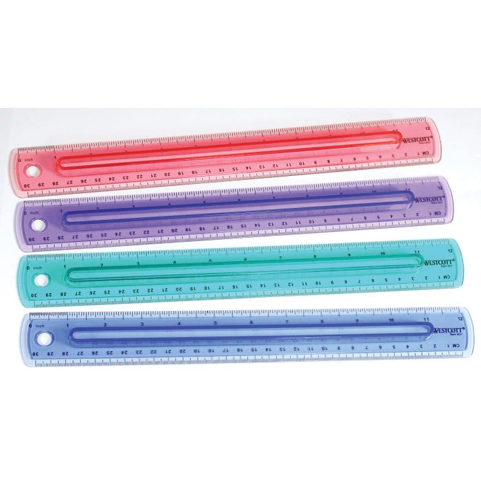 Westcott Finger Grip Ruler, 12 Inches, Assorted Colors