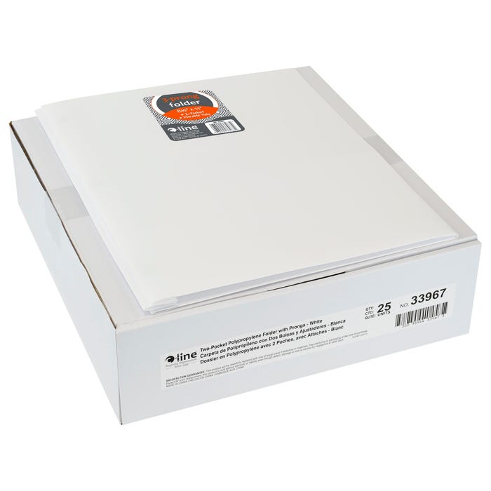 C-Line 2-Pocket Poly Portfolio with Prongs, White, Pack of 25