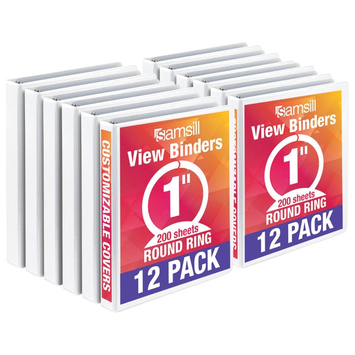 Samsill Economy View Binder, 1 Inch, Round Ring, White, Pack of 12