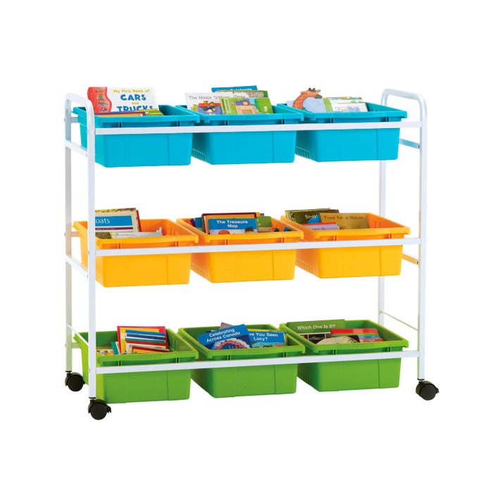 Copernicus Book Browser Cart with Vibrant Cool Tubs, 40-1/2 x 15-3/4 x 36-1/2 Inches