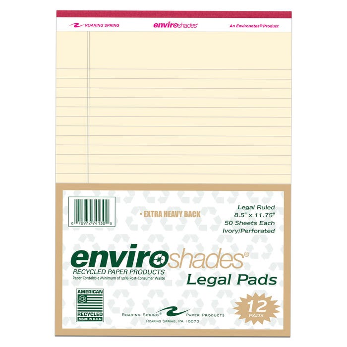 Enviroshades Legal Pads, 8-1/2 x 11 Inches, Ivory, 50 Sheets, Pack of 12