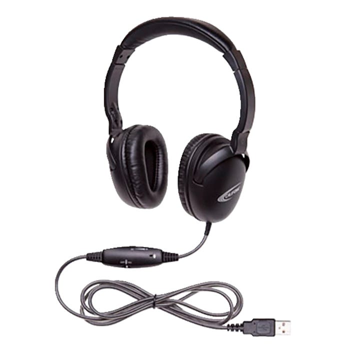Califone NeoTech Plus 10171MUSB Premium, Over-Ear Stereo Headset with Inline Microphone, USB Plug, Black
