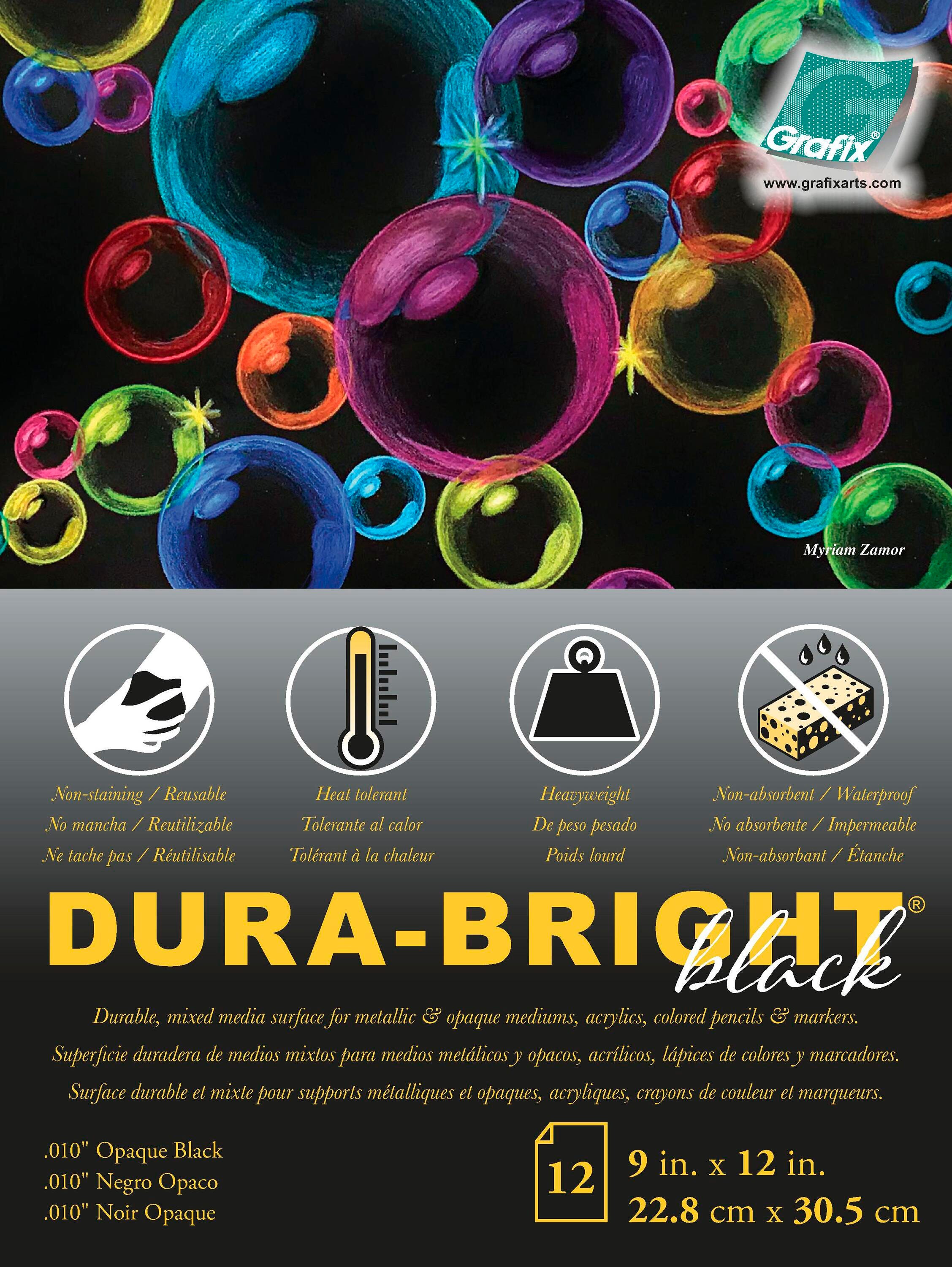 Grafix Dura-Bright Film, Opaque Black, 9 x 12 Inch Pad, 0.010 Inch Thickness, 12 Sheets 2132672