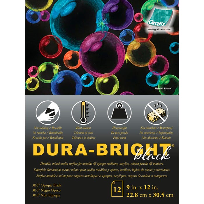 Dura-Lar Grafix Dura-Bright Film, 9 x 12 Inch Pad, 0.010 Inch Thickness, Opaque Black, 12 Sheets