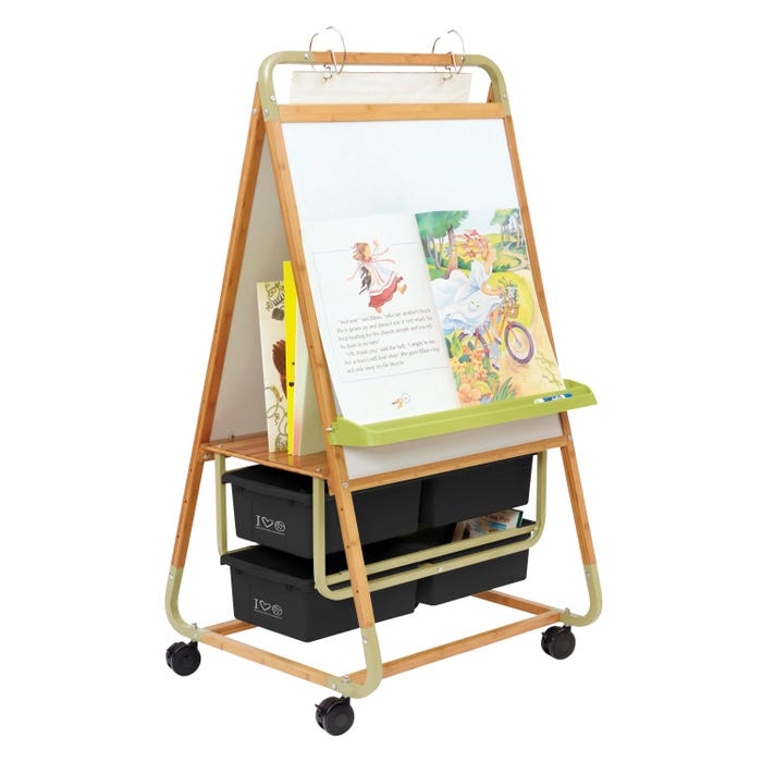 Copernicus Double-Sided Bamboo Teaching Easel with 100% Recycled Plastic Tubs, 30-1/2 x 28-1/2 x 59 Inches