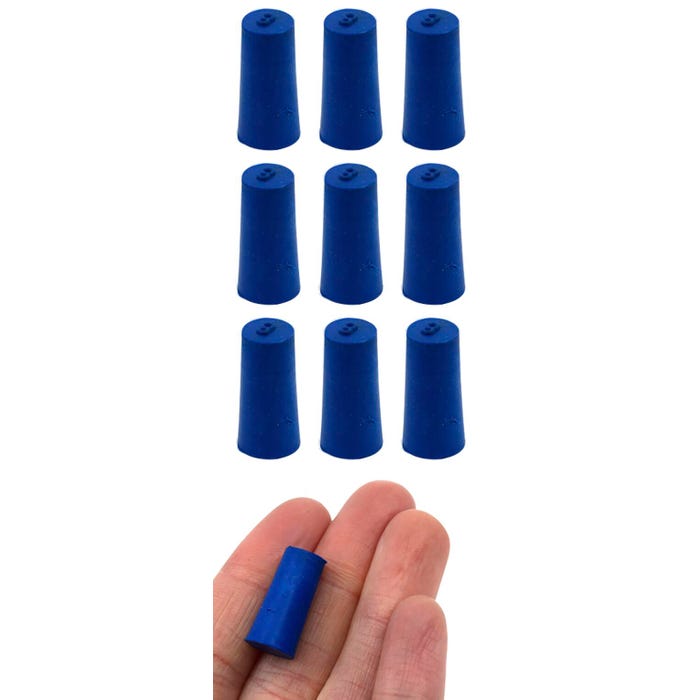 Eisco Labs Stoppers, Solid Neoprene, 8 Millimeter Bottom, Blue, Pack of 10
