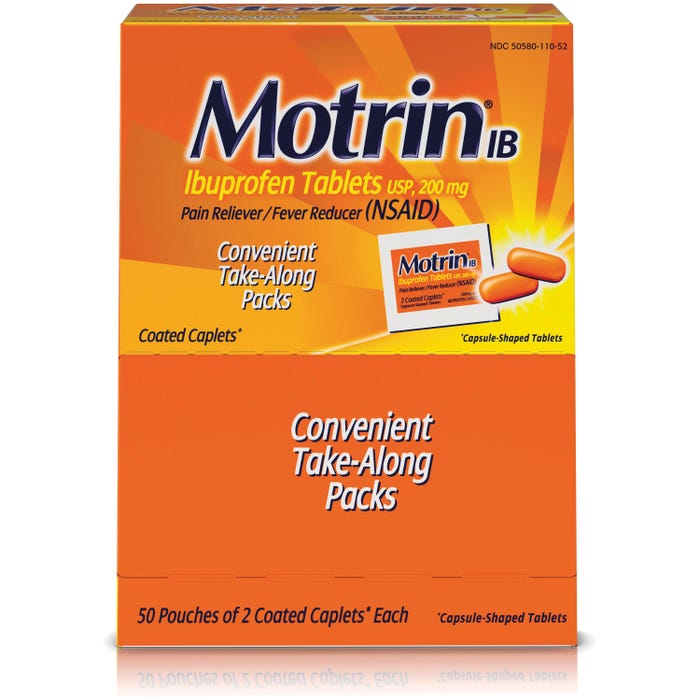 McNeil Motrin Ibuprofen Pain Reliever, Pack of 2, 50 Pack/Box